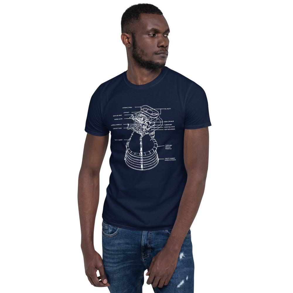 Saturn V F1 Rocket Engine Schematic T-Shirt - Navy - Black Cat Rocketry