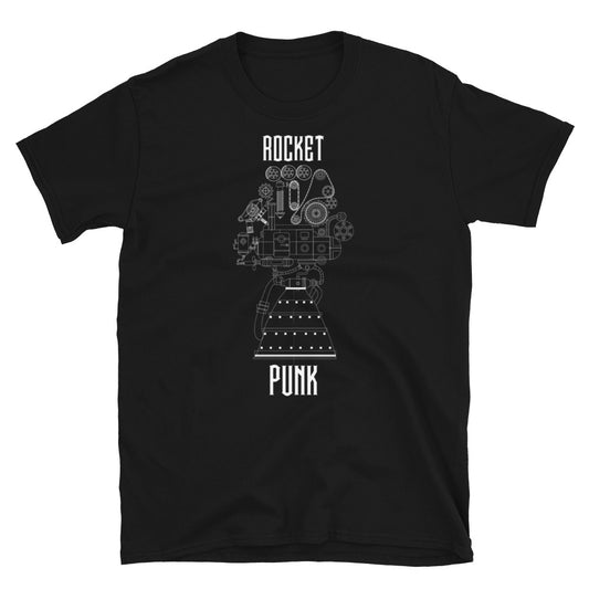 Steam Punk Rocket Engine T-Shirt - Black - Blue - Black Cat Rocketry
