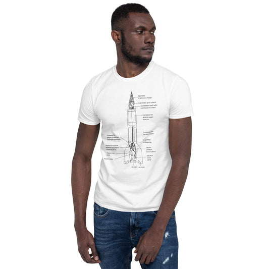 V2 Rocket Schematic T-Shirt - White - Black Cat Rocketry