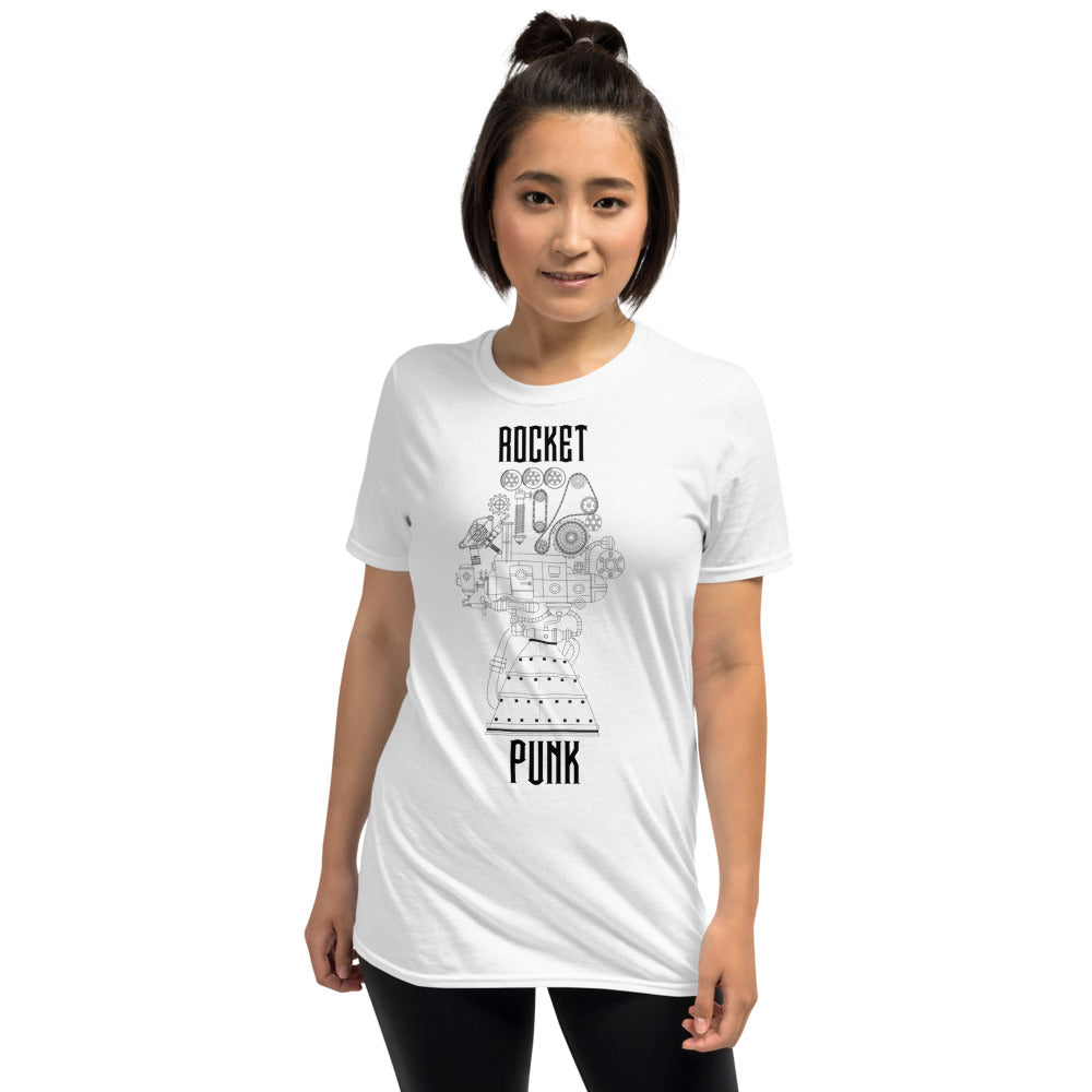 Steam Punk Rocket Engine T-Shirt - White - Black Cat Rocketry