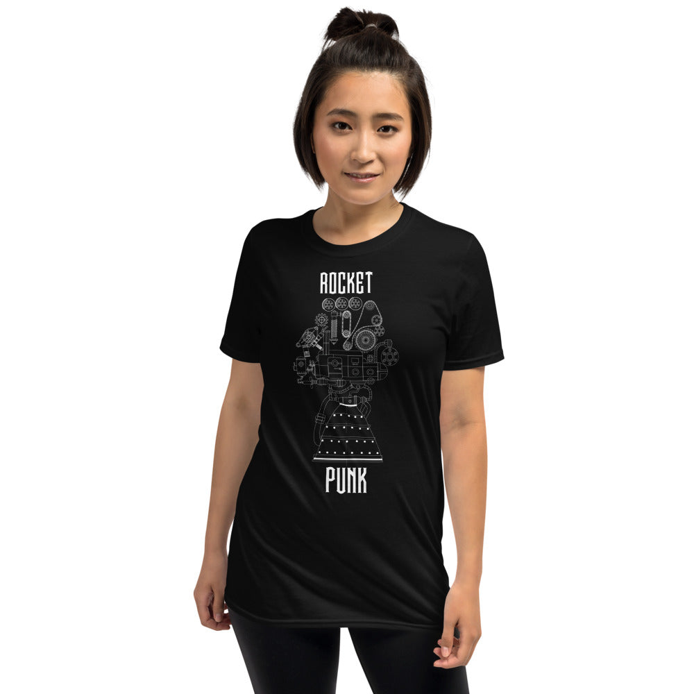 Steam Punk Rocket Engine T-Shirt - Black - Blue - Black Cat Rocketry