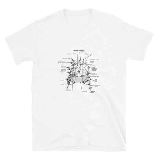 Apollo Lunar Lander Schematic T-Shirt - White - Black Cat Rocketry