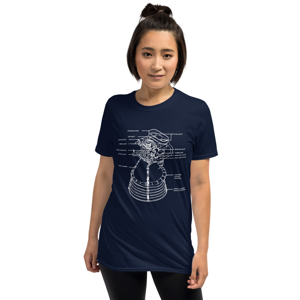 Saturn V F1 Rocket Engine Schematic T-Shirt - Navy - Black Cat Rocketry