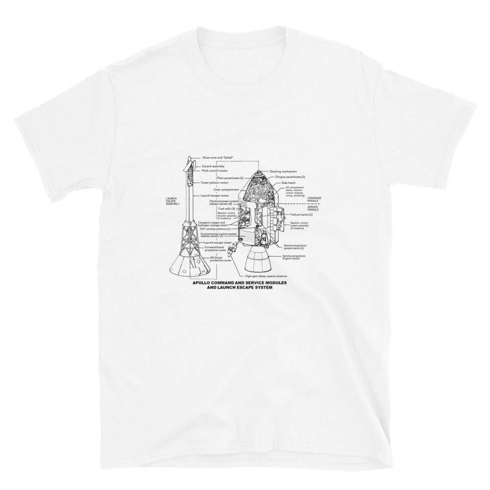 Saturn V Command And Service Module Schematic T-Shirt - White - Black Cat Rocketry