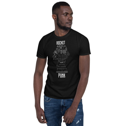 Steam Punk Rocket Engine T-Shirt - Black - Blue - Black Cat Rocketry