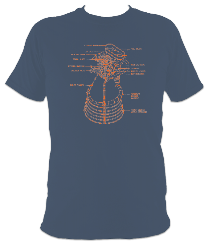 Saturn V F-1 Rocket Engine Schematic T-Shirt - Color - Black Cat Rocketry