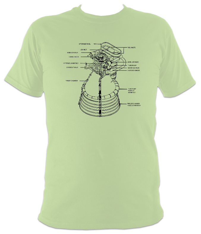 Saturn V F-1 Rocket Engine Schematic T-Shirt - Color - Black Cat Rocketry