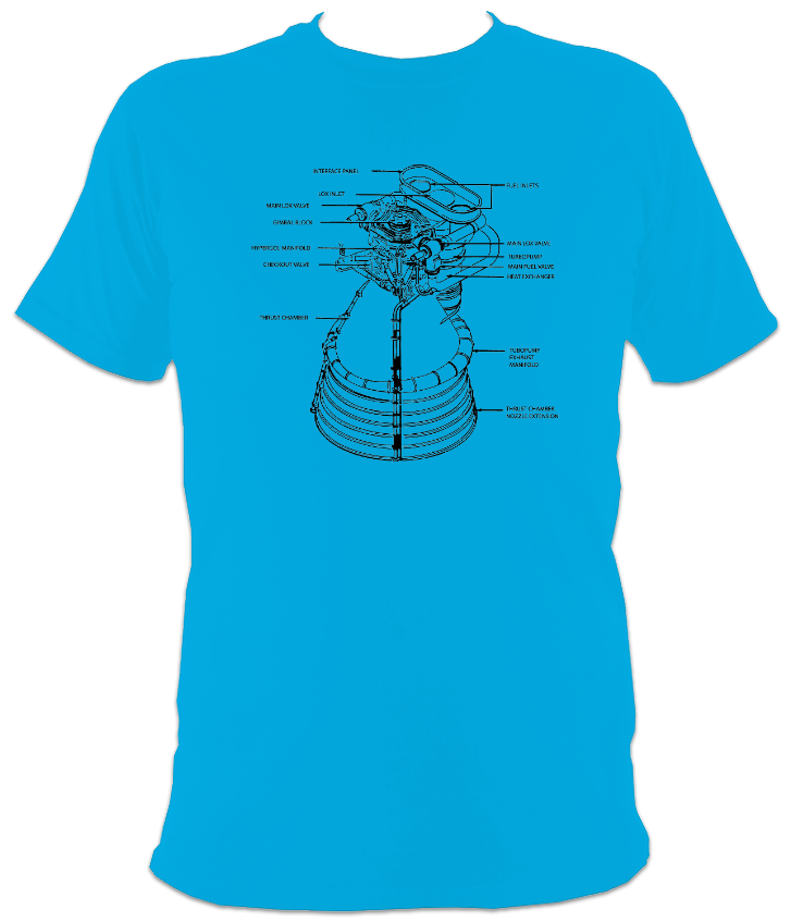 Saturn V F-1 Rocket Engine Schematic T-Shirt - Color - Black Cat Rocketry