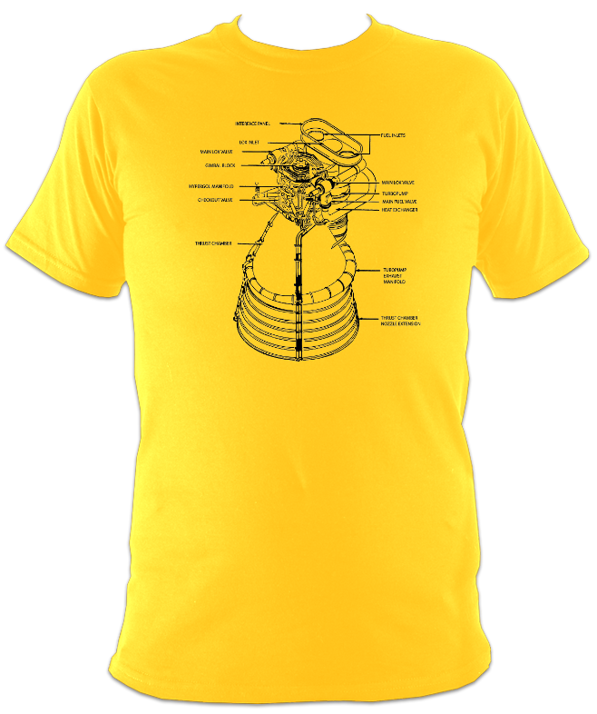 Saturn V F-1 Rocket Engine Schematic T-Shirt - Color - Black Cat Rocketry