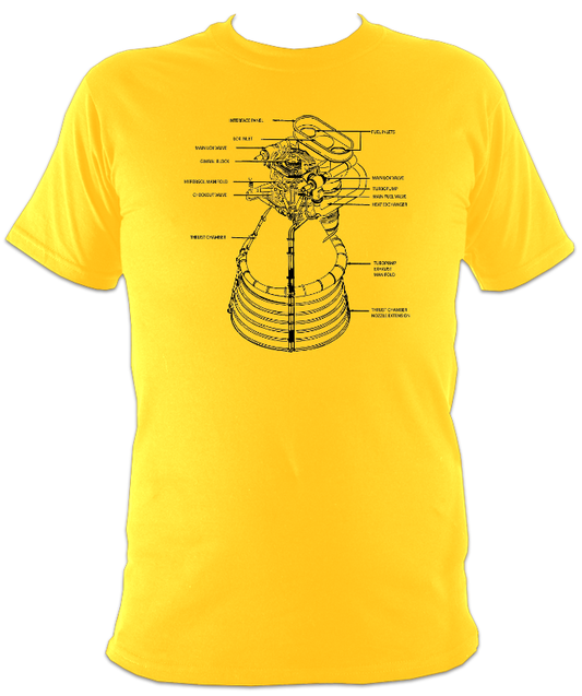 Saturn V F-1 Rocket Engine Schematic T-Shirt - Color - Black Cat Rocketry