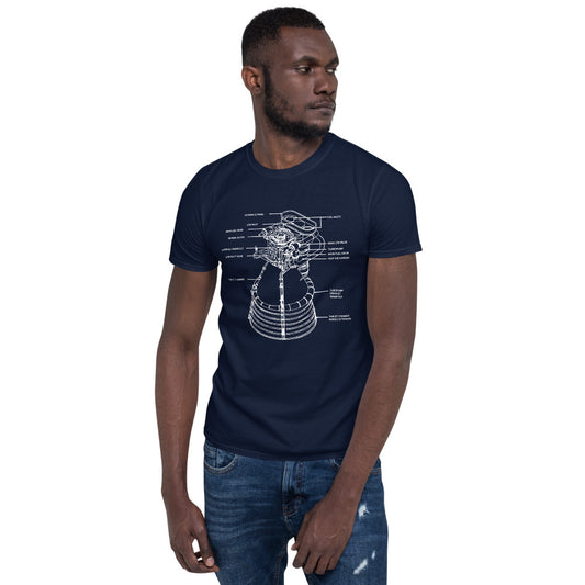 Saturn V F1 Rocket Engine Schematic T-Shirt - Navy - Black Cat Rocketry