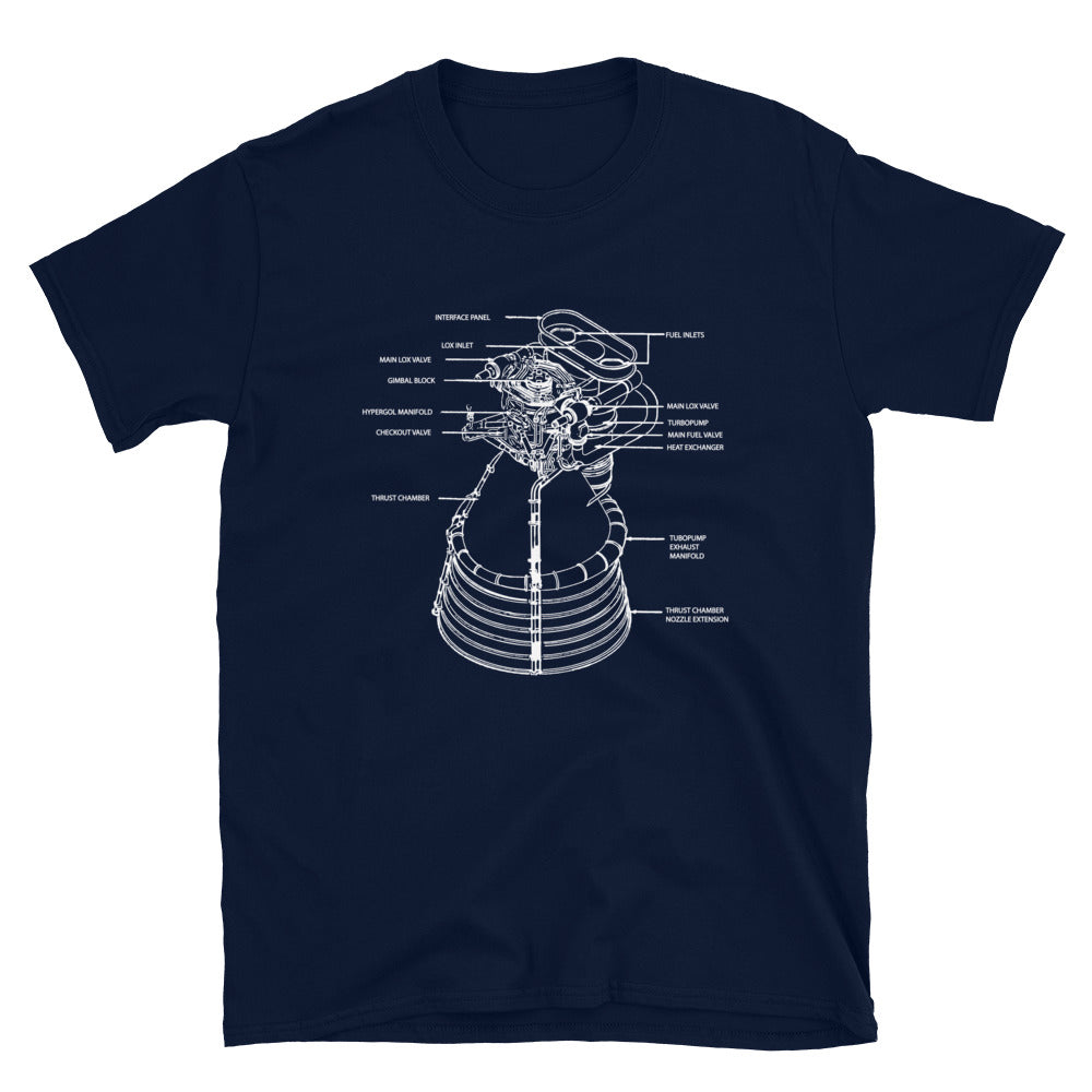 Saturn V F1 Rocket Engine Schematic T-Shirt - Navy - Black Cat Rocketry