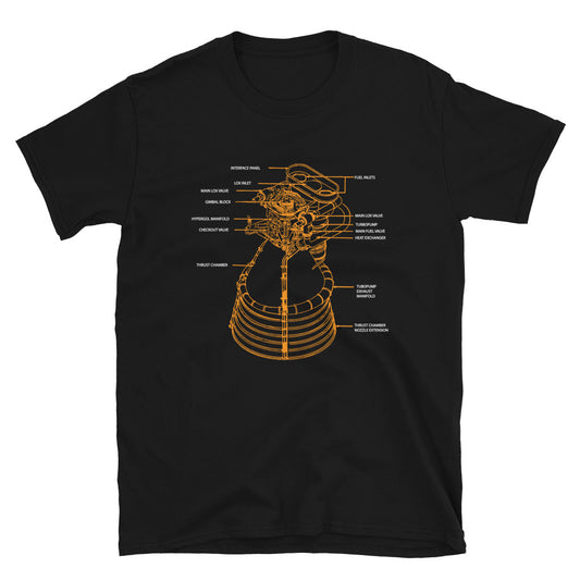 Saturn V F1 Rocket Engine Schematic T-Shirt - Black - Black Cat Rocketry