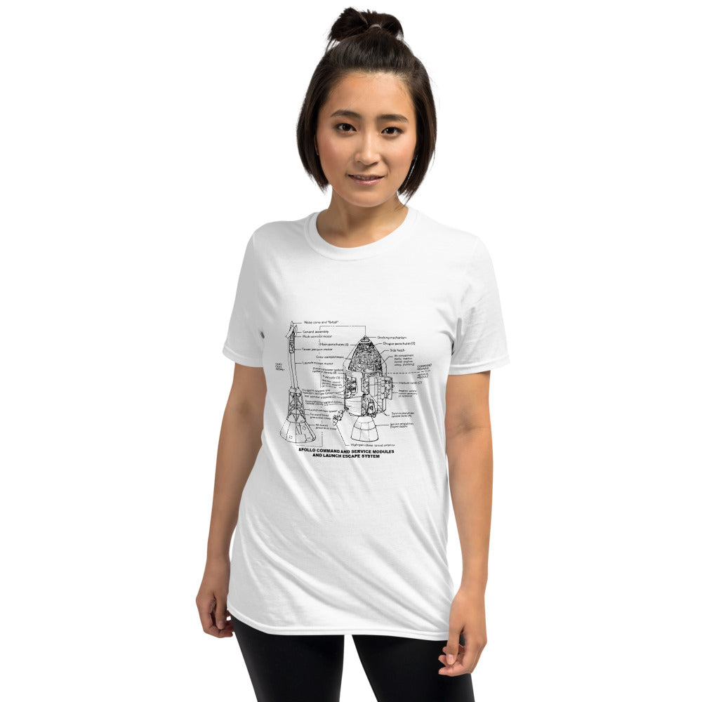 Saturn V Command And Service Module Schematic T-Shirt - White - Black Cat Rocketry