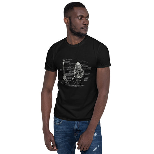 Saturn V Command And Service Module Schematic T-Shirt - Black - Black Cat Rocketry