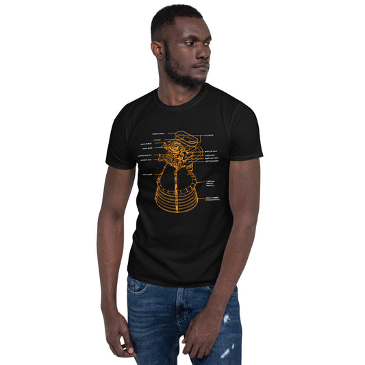 Saturn V F1 Rocket Engine Schematic T-Shirt - Black - Black Cat Rocketry